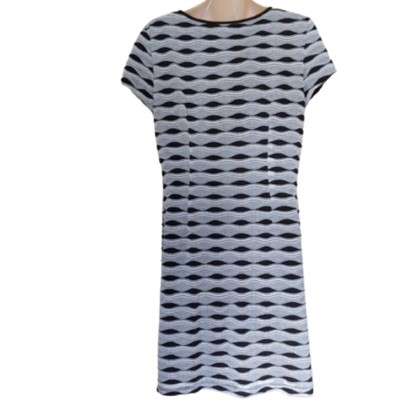 Sandra Darren Black White Gray Woven Sheath Stretchy Midi Dress Size Women's 12 - Picture 2 of 6